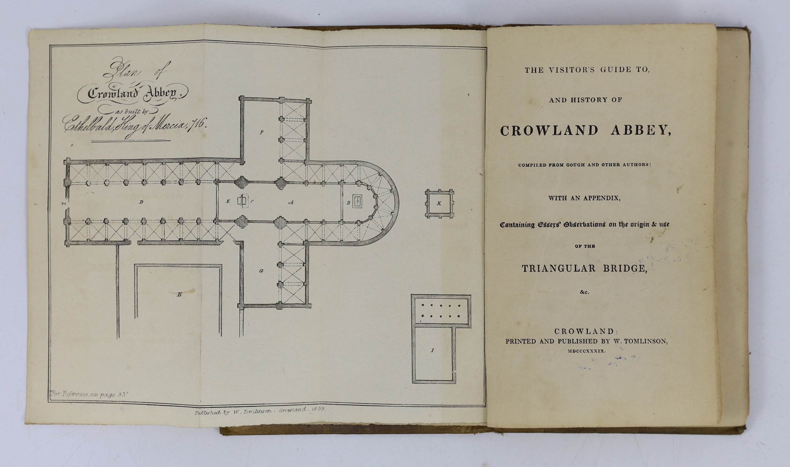 LINCS: Bibliotheca Topographia Britannica. No.XXII. Containing Mr Essex's Observations on Croyland Abbey and Bridge; and other additions ... folded plans, text engravings; newly rebound cloth and printed label, 4to. 1784